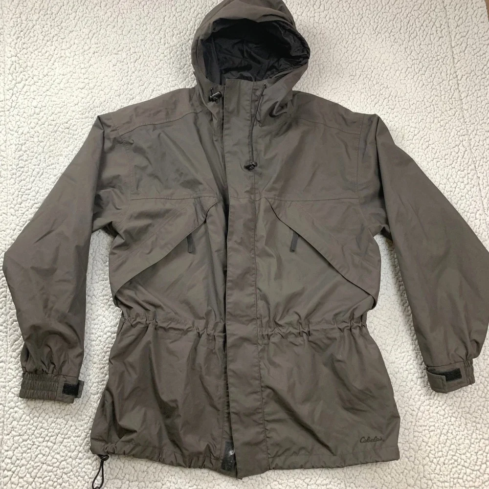 Cabela's Jacket Mens Medium Brown Nylon Mesh Lined Hooded Outdoor Utility 1054